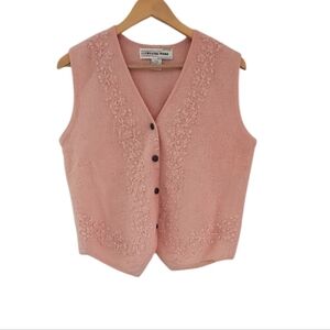 Crystal Kobe Wool Vest Sz M Dusty Rose Embroidered Button Front Cottagecore